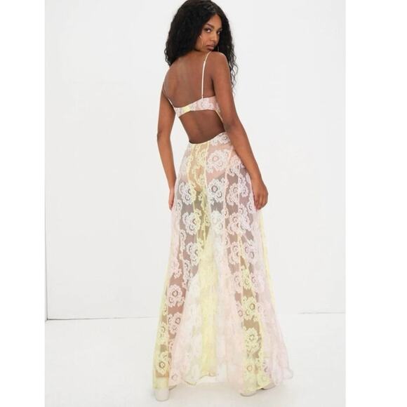For Love & Lemons NWT Blossom Ombré Pink Yellow Lace Maxi Dress size Medium - Picture 7 of 16